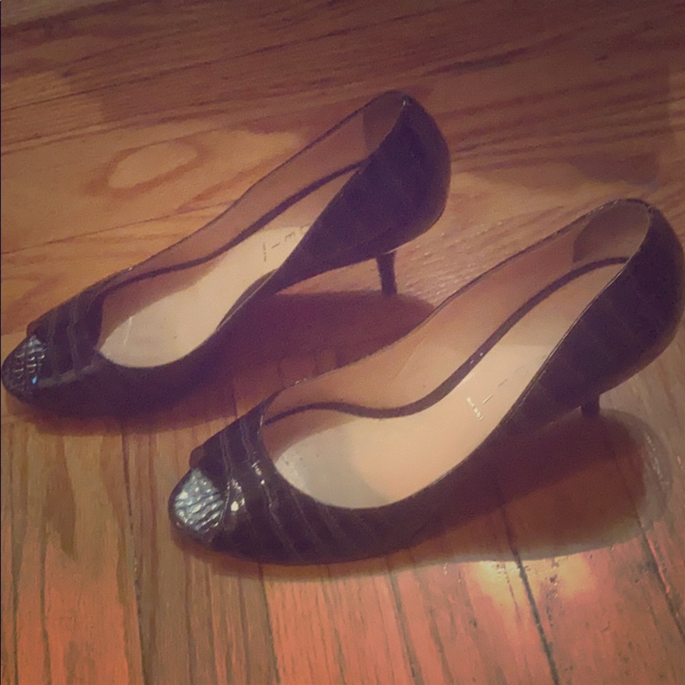 Casadei Black Leather Peep Toe Pumps